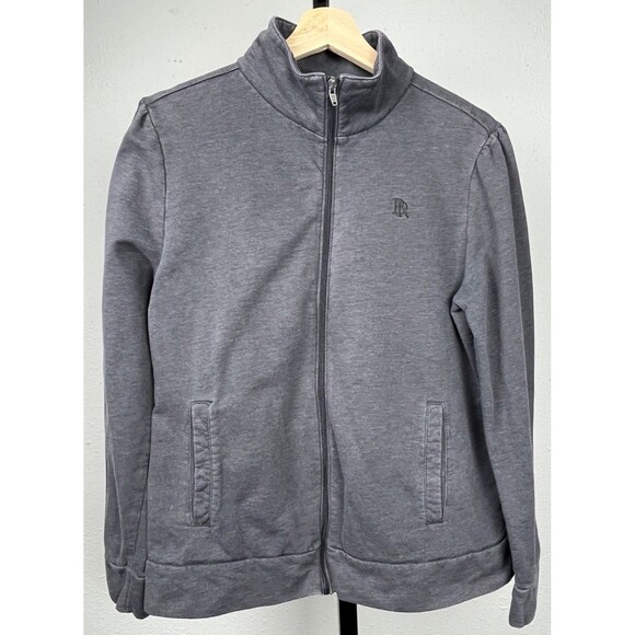 Banana Republic Zip Sweatshirt Puff‎ Sleeve Gray XL 2010s Logo Cozy Minimal Soft - Picture 1 of 5